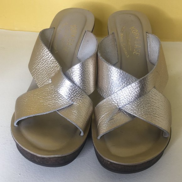 KORK-EASE Geena Gold Criss-cross Slide Sandals - Picture 1 of 5